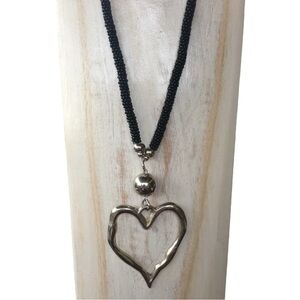 Black and Silver Heart Pendant Necklace